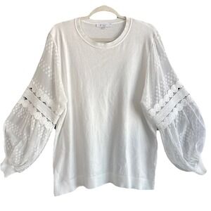 Siani Milano Plus Size 1X White Knit Top With Balloon Lace Crochet Sleeves